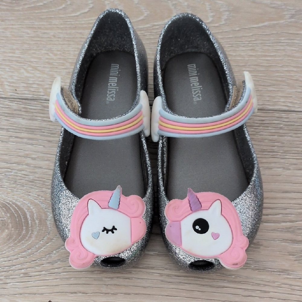 Mini Melissa Glittery Silver Unicorn Shoes